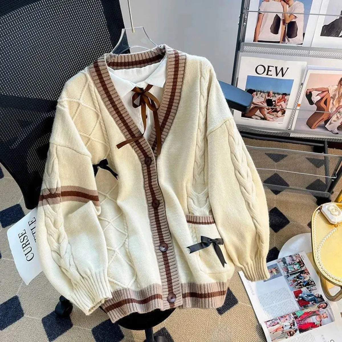 Bow Knit Cardigan – Kawaii Preppy Lolita Sweater